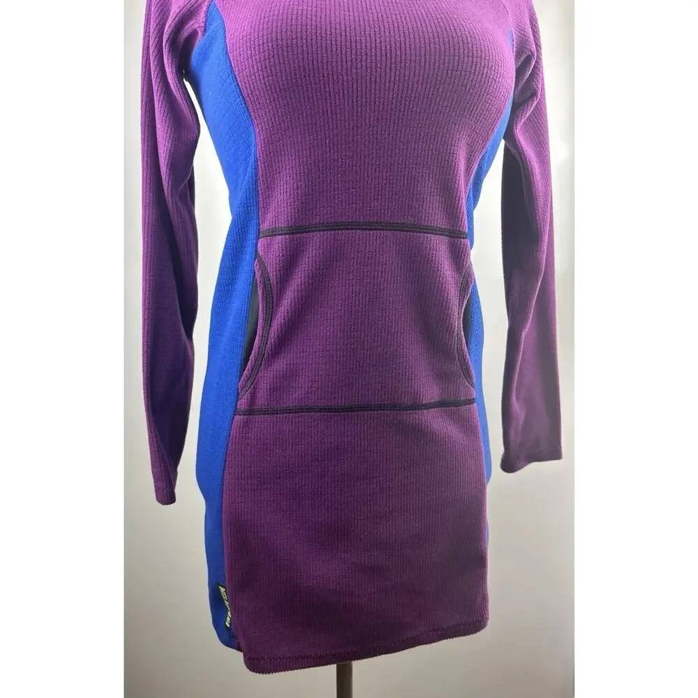 Melanzana Hooded Micro Grid Fleece Dress Hoody Purple & Blue Women’s Size Small - Picture 13 of 16